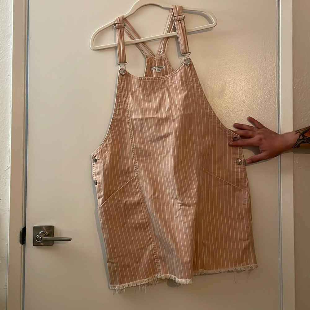 American eagle pink and white overall dress